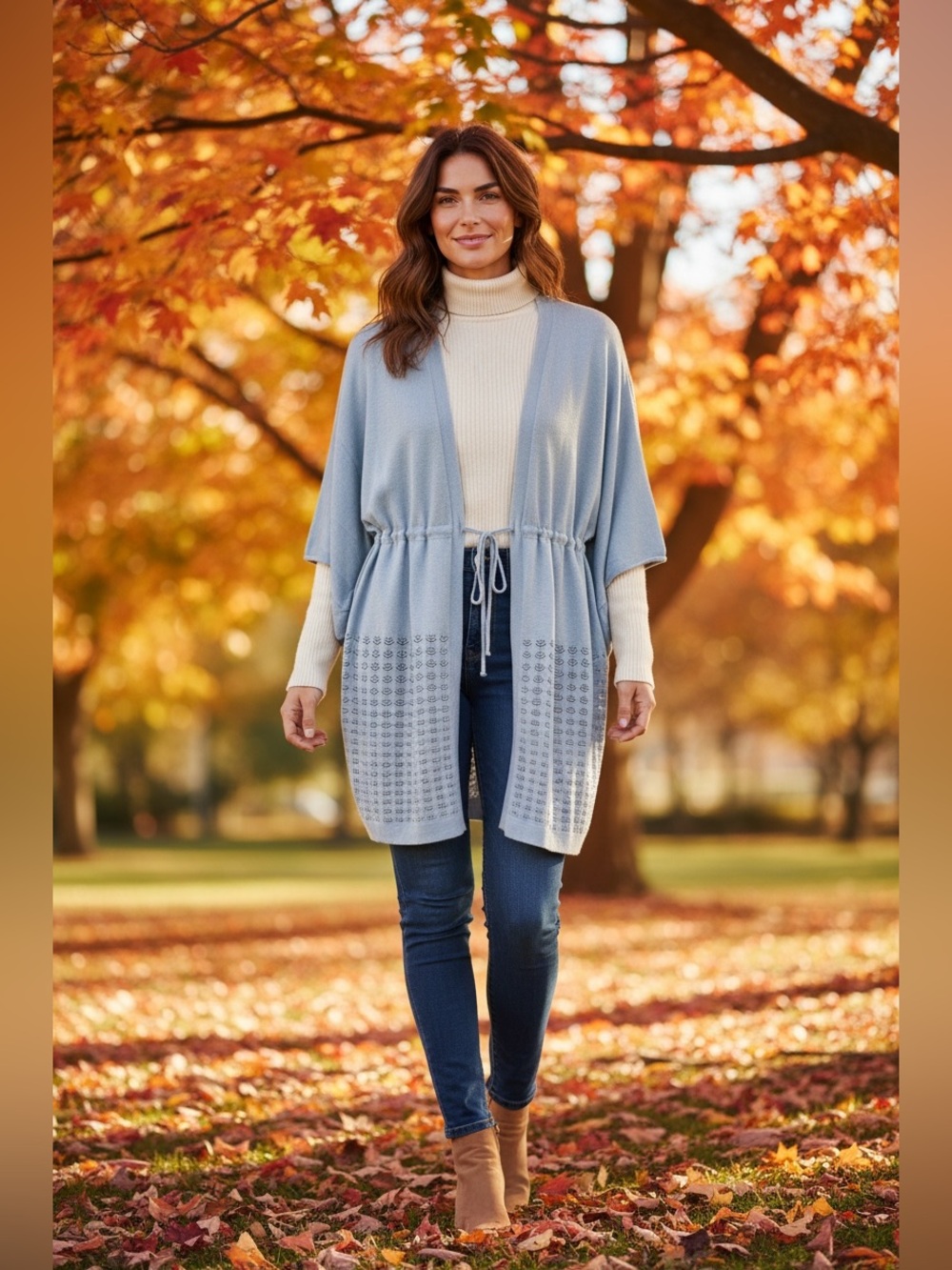 BloomChic Light Blue Drawstring Open-Front Cardigan